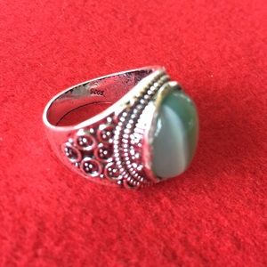 Jade stone silver man ring